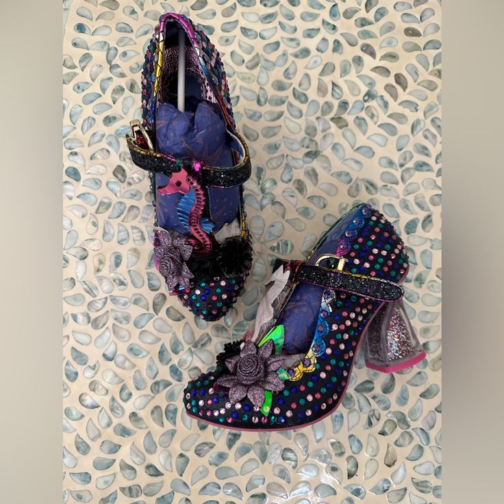 Irregular Choice Hippokampos Size 8-8.5 Black, Purple & Pink Version Brand New Never Worn The Second Seahorse Is Covered By A Paper And Some Plastic That Needs To Be Peeled Off Irregular Choice Shoes, Irregular Choice, Shoes Women Heels, Shoes Heels, Two By Two, Women Shoes, Brand New, Heels, Purple