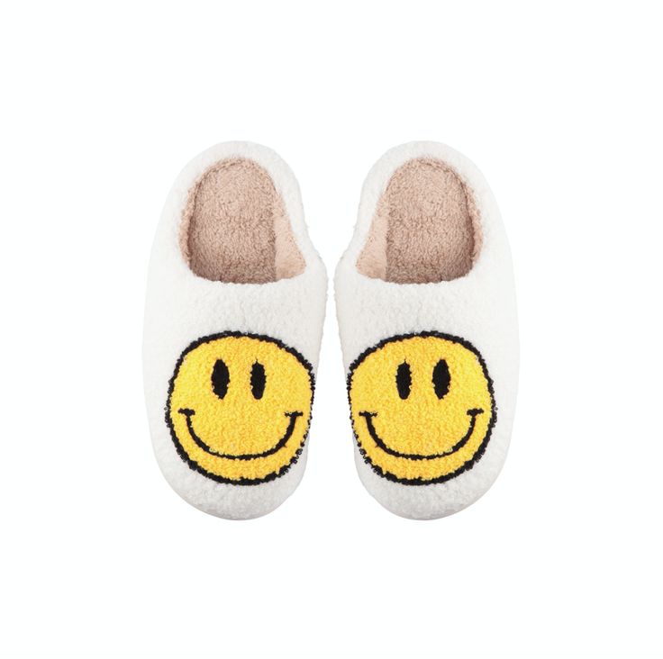 The perfect slippers that will always put a smile on your face! 😀 The cozy lined interior warms your feet, while the rubber bottom is sturdy enough for going outside to get the mail or get your morning paper. A perfect self-care treat for yourself or as a gift to bring a smile to someone's day! If you're a half size, size up! They run a tad small! Cozy Round Toe Slippers For Relaxation, Winter Fun Non-slip Slippers, Fun Non-slip Winter Slippers, Casual White Slippers For Relaxation, Comfy Super Soft Slippers For Leisure, Smiley Face Slippers, Cozy Slippers, Comfy Slippers, Plush Slippers