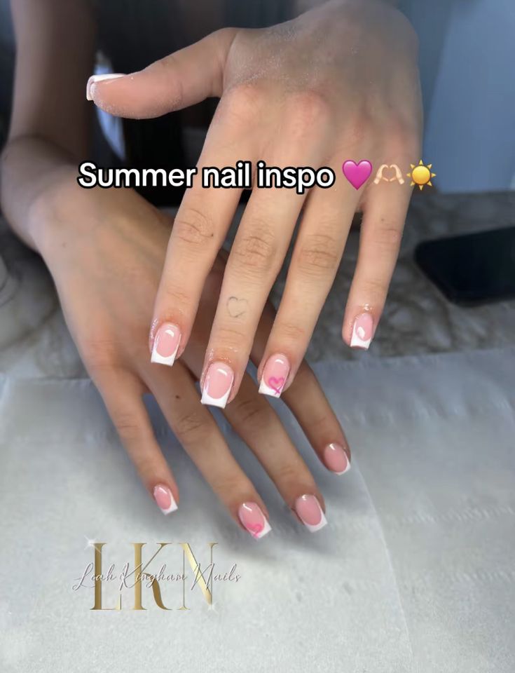 Square Nails Design Ideas Summer, Temu Nails, Summer Nail Ideas Square, Holiday Nail Inspo, Nail Ideas Simple, White Tip Acrylic Nails, Pink Tip Nails, Holiday Acrylic Nails, Aqua Nails