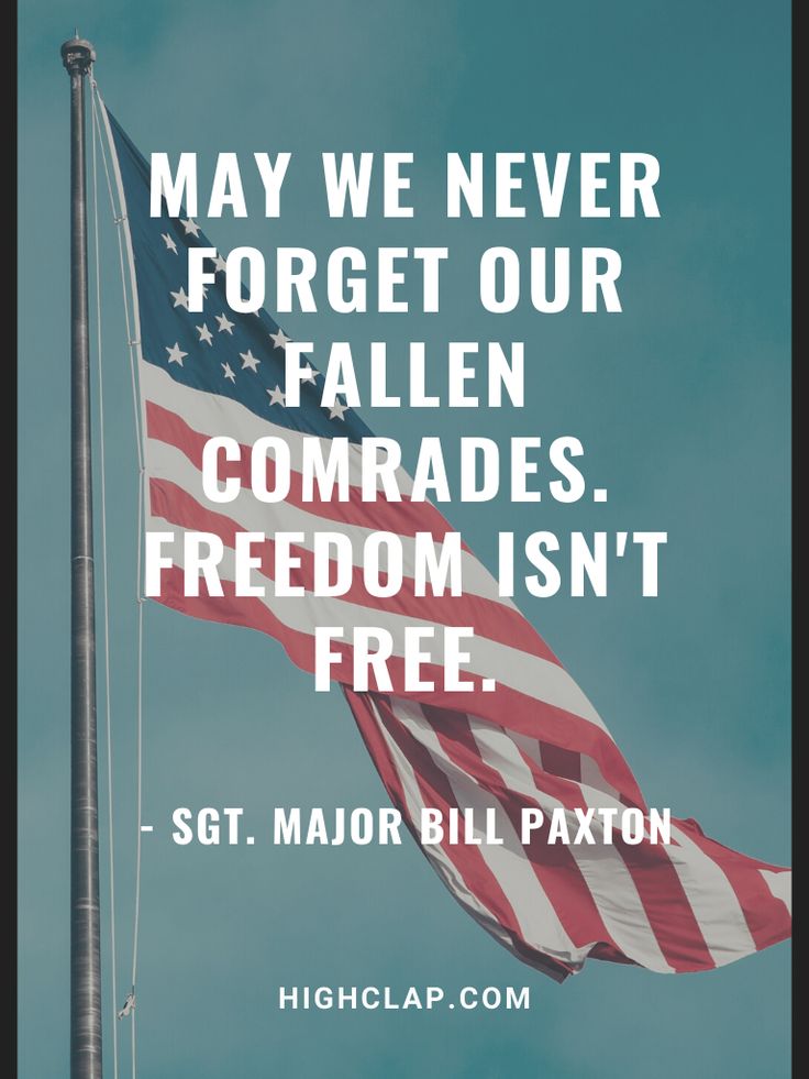 an american flag flying in the wind with a quote from st major bill paxton