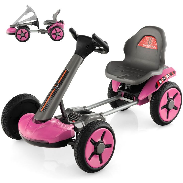 a pink and black tricycle with wheels