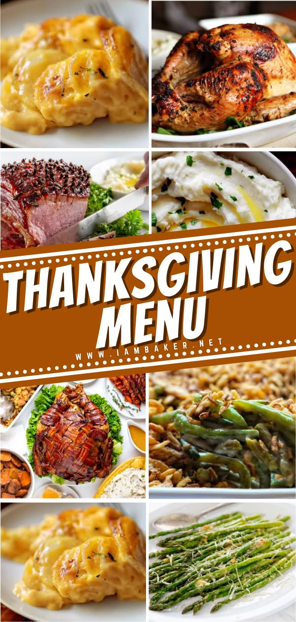 the thanksgiving menu is shown with many different dishes