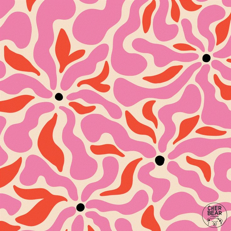 an orange and pink pattern with black dots in the center on a white background that looks like coral