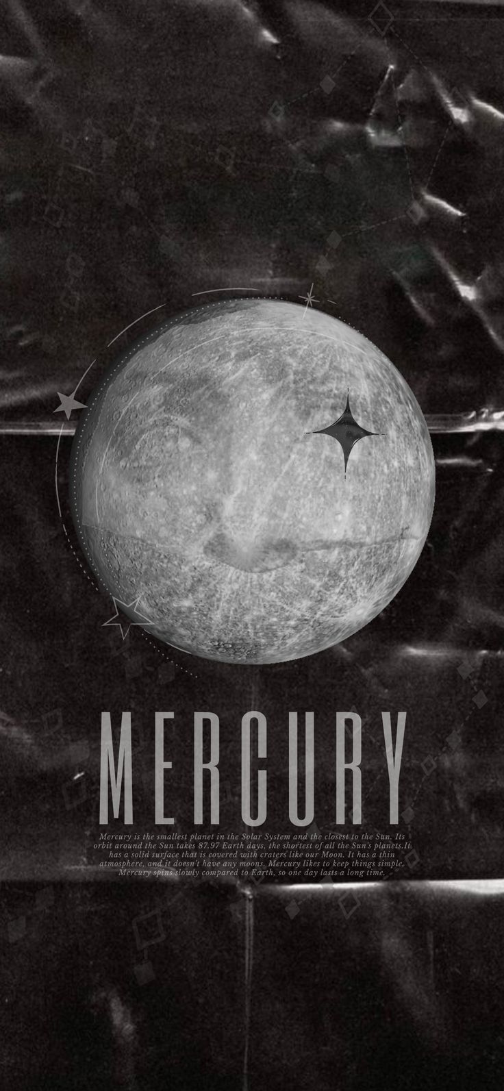 a black and white photo of the moon on a piece of paper that says mercury