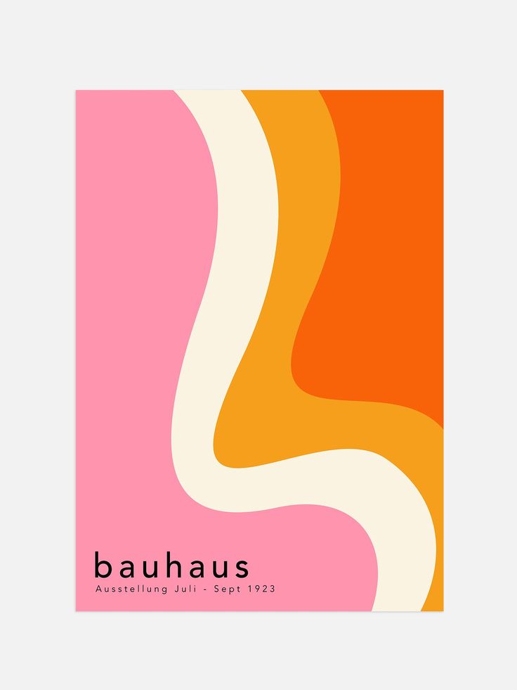 a poster with the words bauhus on it in black and white, against a pink background