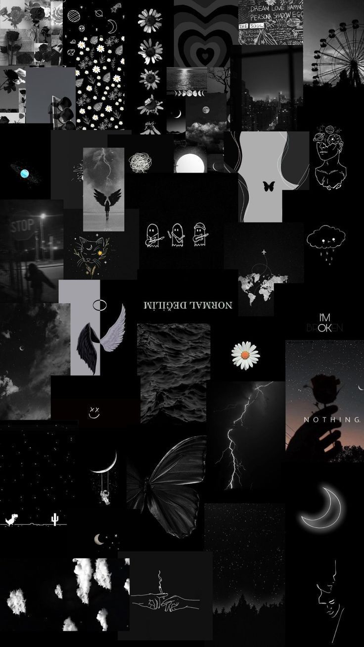 black and white photo collage with various images on it, including the words'night time