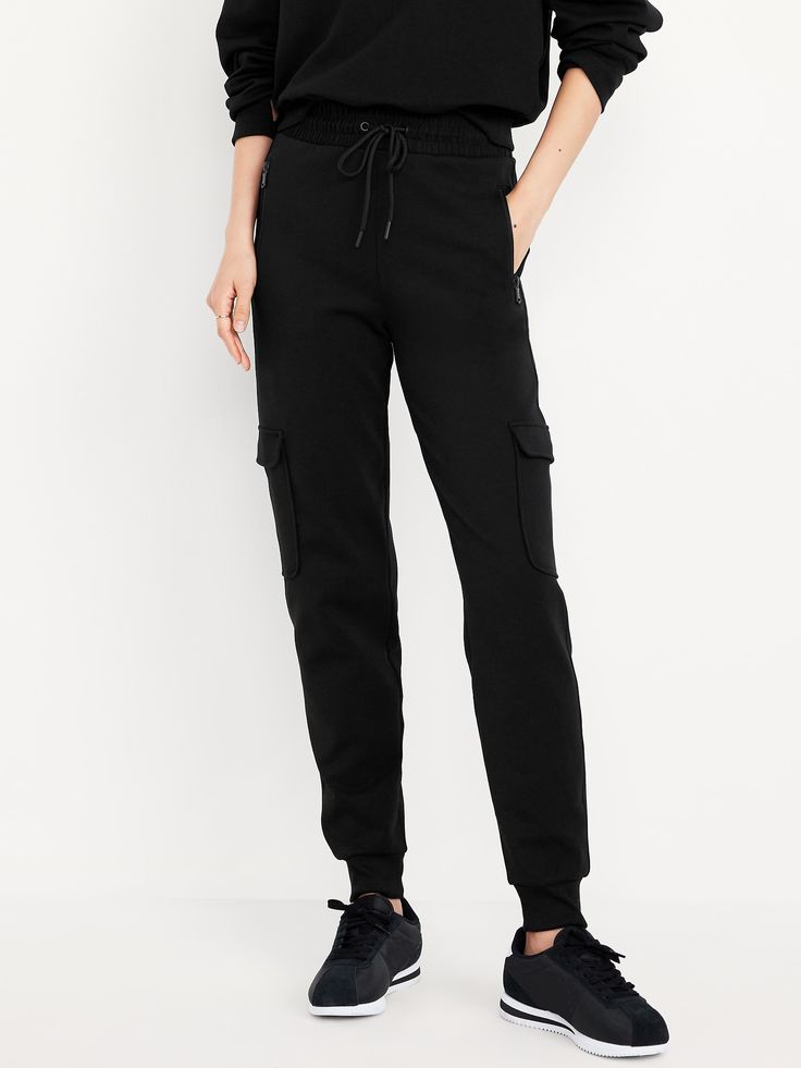 elastic-drawstring waist front zip pockets flap-cargo pockets at thigh cuffed leg breathable sits at belly button fitted hip and thigh slim leg 27 1/2" regular inseam 25 1/2" petite inseam 30 1/2" tall inseam models are approx.  5'9" and wear sizes s (4), l (12), and xl (18)machine wash according to the care instruction label  . Best Holiday gift for Women , perfect Joggers for Christmas! Sporty Winter Cargo Pants With Multiple Pockets, Fitted Sporty Cargo Pants With Pockets, Sporty Fitted Cargo Pants With Pockets, Fitted Cargo Pants With Pockets For Sports, Stretch Cargo Pants With Side Pockets For Winter, Winter Sporty Cargo Pants With Elastic Waistband, Fitted Casual Joggers With Cargo Pockets, Fitted Mid-rise Sporty Cargo Pants, Sporty Mid-rise Cargo Pants With Elastic Waistband