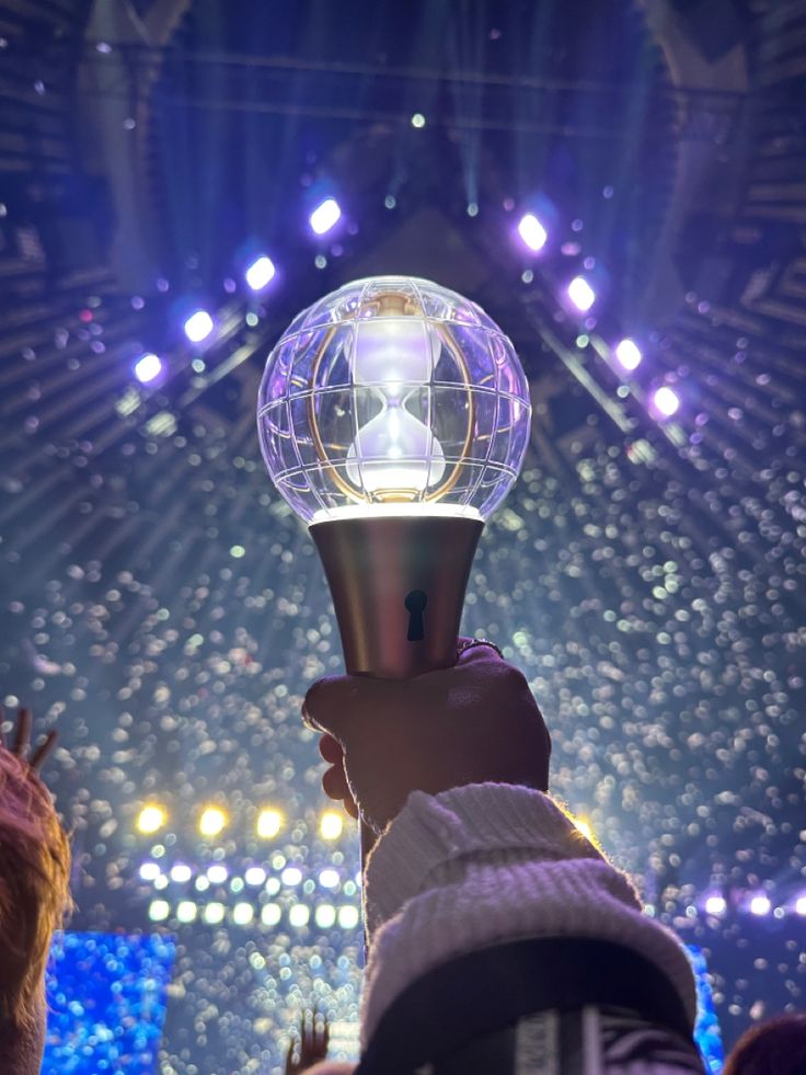 a person holding up a crystal ball at a concert