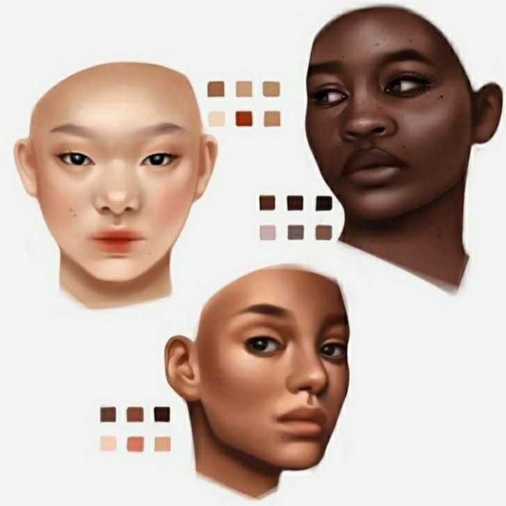 three different types of female faces are shown in this image, one is brown and the other is white