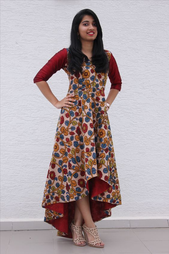 7 Ways To Look Chic In Kalamkari | Threads Kalamkari Dress, Daytime Glam, Kalamkari Dresses, Long Gown Design, Simple Frocks, Anarkali Dress Pattern, Long Gown Dress, Long Dress Design, Girls Frock Design