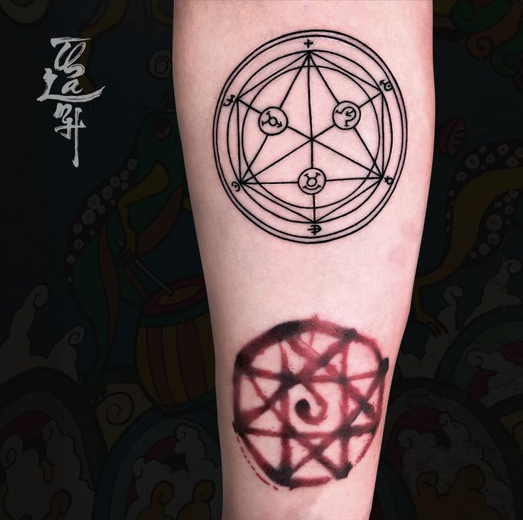 a tattoo on the arm of a person with a pentagramil and circle in it