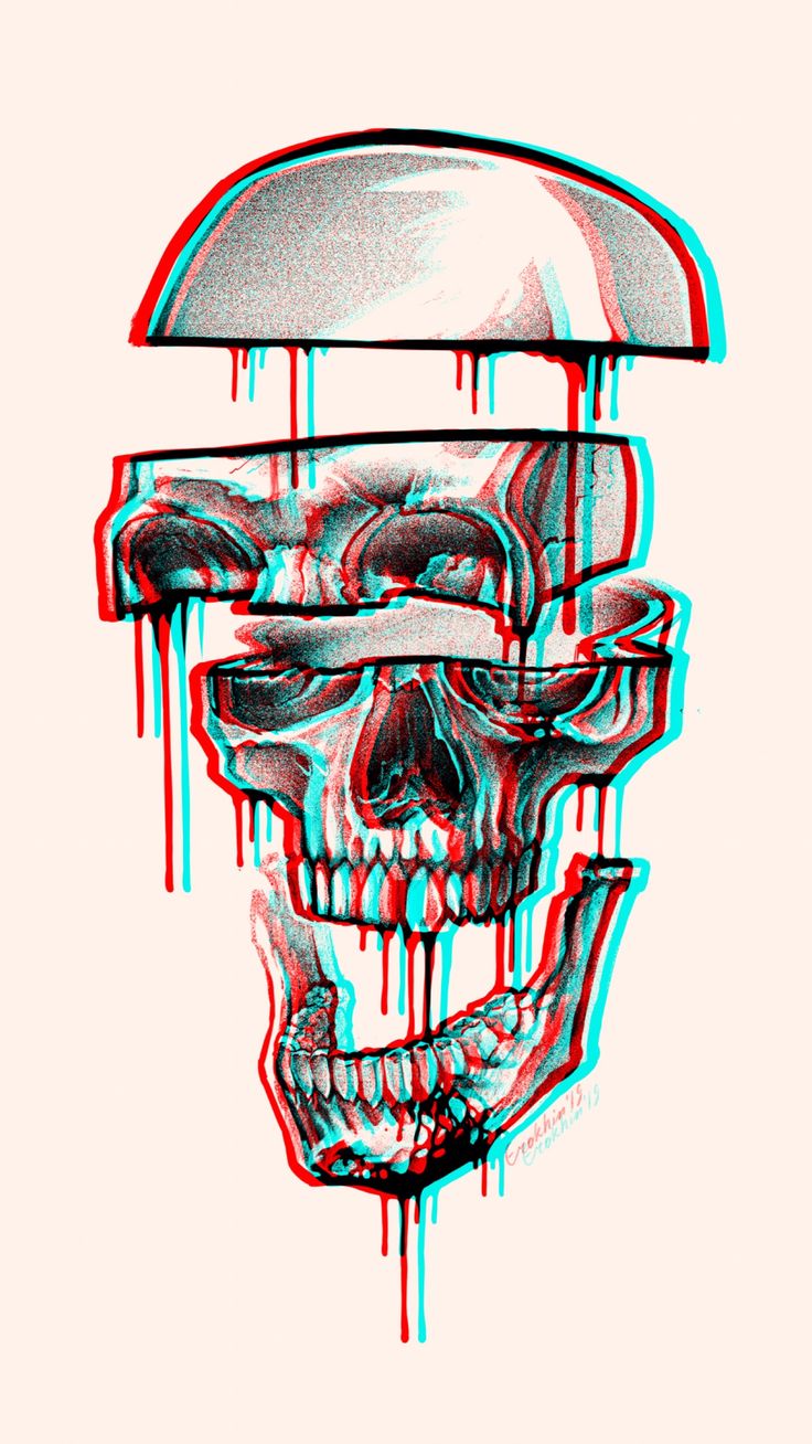 a drawing of a skull with glasses on it's head and dripping paint all over the face