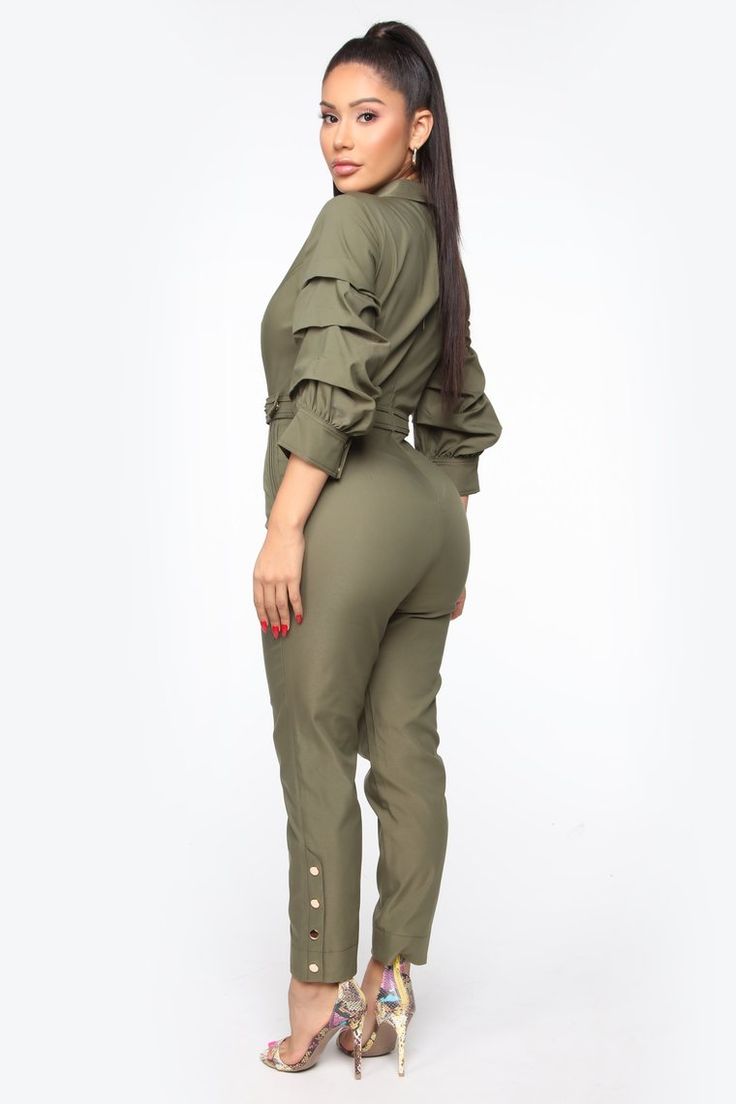 This Fits Jumpsuit - Olive - Celebrity Collection - Fashion Nova Olive Fashion, Dramatic Sleeves, Business Attire Women, Fitted Jumpsuit, Wardrobe Tips, Outfits Chic, Fashion Nova Models, Nice Style, Winter Fits