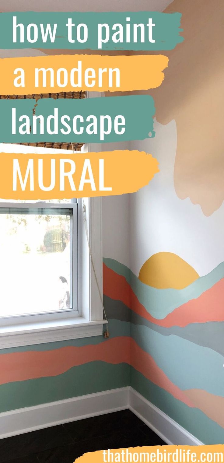 a room painted with colorful stripes and the words how to paint a modern landscape mural