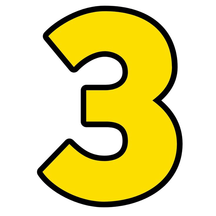 the number three is yellow and has black outline on it's bottom half,