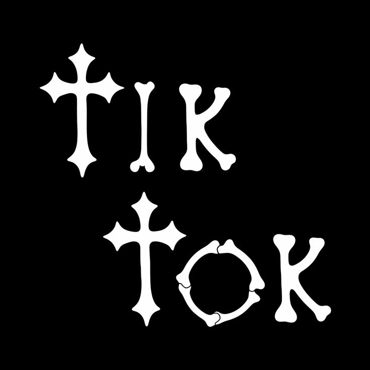 the word tik tok written in white on a black background with an ornate cross