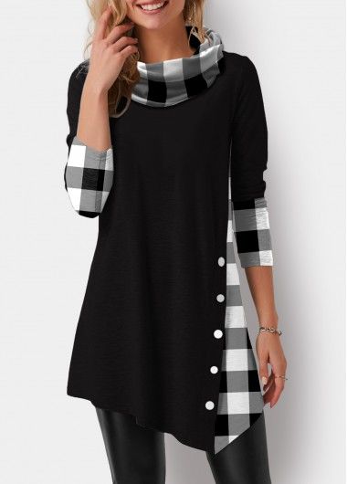 Stylish Tops For Women, Trendy Tops For Women, Trendy Fashion Tops, Printed Tunic Tops, Cowl Neck Long Sleeve, Plaid Fashion, Print Tunic, Long Sleeve Tunic, Plaid Print