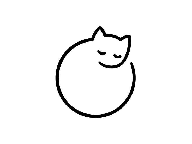 a black and white drawing of a cat with its head in the shape of a ball