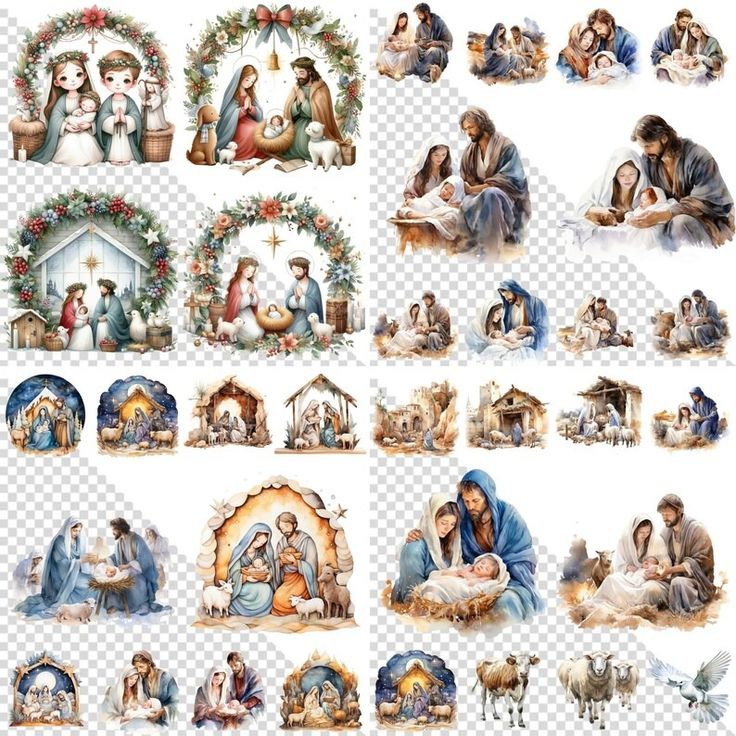 christmas nativity cliparts with transparent background for photoshopping and texturing