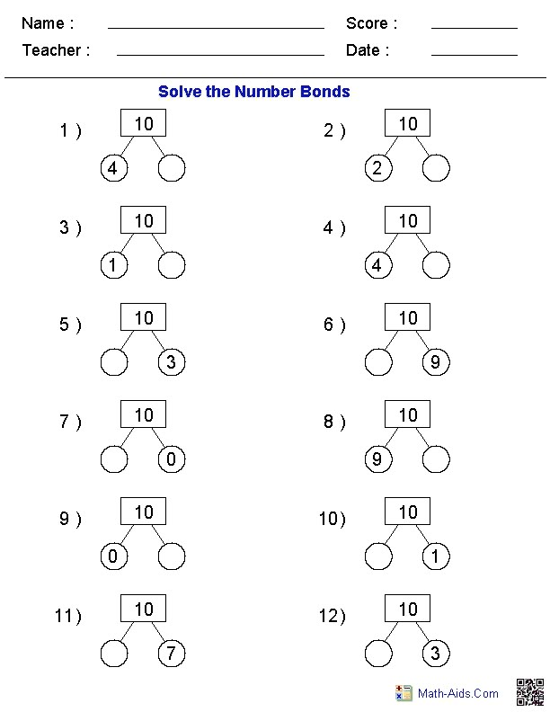 worksheet for adding numbers to the number bonds in order to make it easier