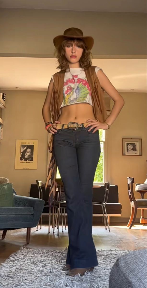 70s | fit inspo | cowgirl Cowgirl Y2k Outfit, 70s Cowgirl Fashion, Casual 70s Outfits Vintage, Gay Cowgirl Outfit, Y2k Western Fashion, Boho Cowgirl Outfits, Butch Cowgirl, 70s Cowgirl Outfit, Alt Cowgirl Outfits