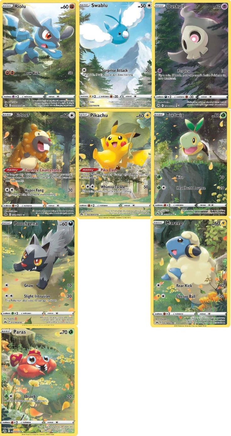 pokemon trading cards are shown with different characters in the card game, including pikachu and