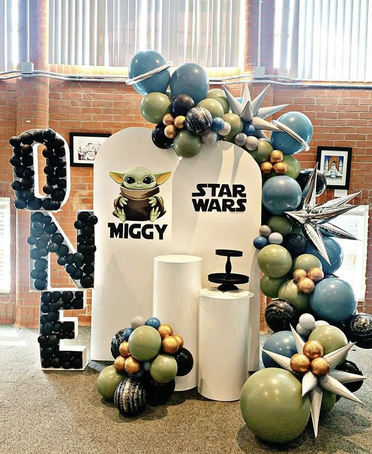 star wars balloon arch with balloons and decorations