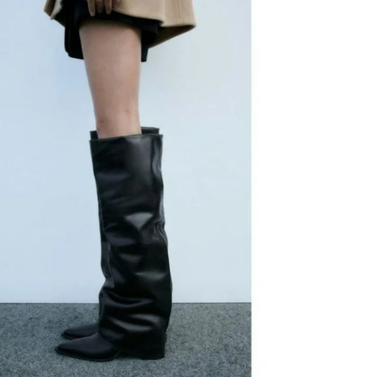 Over The Knee Leather Boots. Gaiter Detail. Pointed Toe. Heel Height: 3 Inches (7.7 Cm) Brand Zara Color Black Composition : Upper 100% Cow Leather Lining 100% Cotton Sole 100% Styrene Butadiene Rubber Insole 100% Goat Leather Condition New With Tag New In 2023 Leather Knee-high Winter Evening Boots, Leather Knee-high Boots For Winter Evenings, Calf Leather Boots For Fall Party, Fall Party Knee-high Calf Leather Boots, Leather Knee-high Boots With Flat Heel For Winter, Zara Calf Leather Heeled Boots, Zara Leather Heeled Boots For Winter, Zara Leather Office Boots, Chic Zara Knee-high Boots With Round Toe