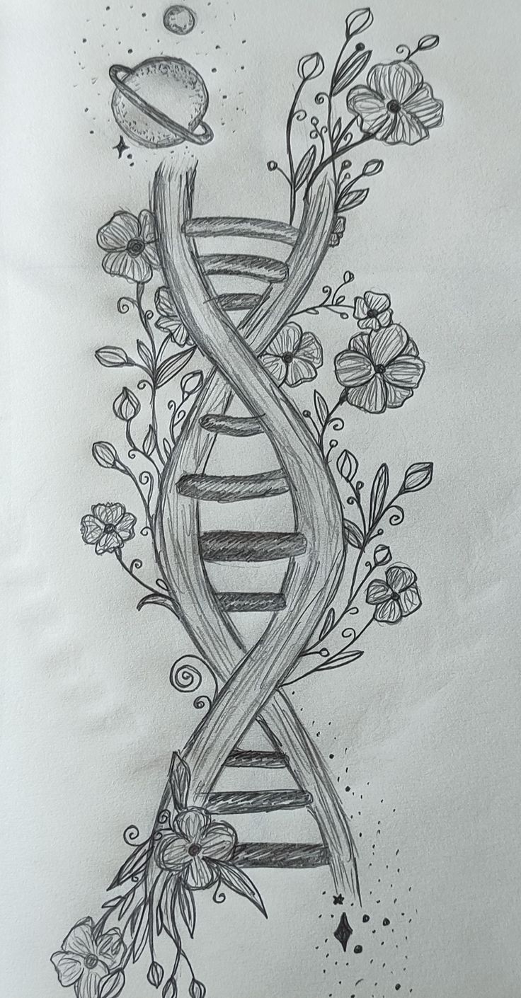 a drawing of a spiral - shaped structure with flowers on it