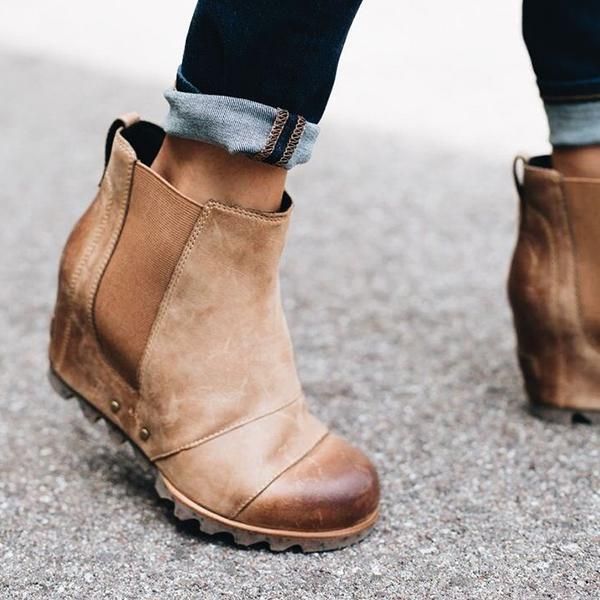 Style: Daily. Casual Item: Boots Toe: Round Toe Closure Type: Slip On Heels: Wedge Heel Upper Material Faux Leather Comfy Wedges, Booties Outfit, School Looks, If The Shoe Fits, Womens Wedges, Crazy Shoes, Shoe Fits, Shoe Obsession, Stitch Fix Style