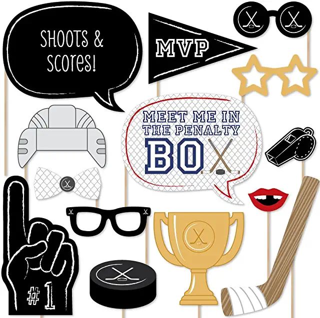 hockey party photo booth props and decorations