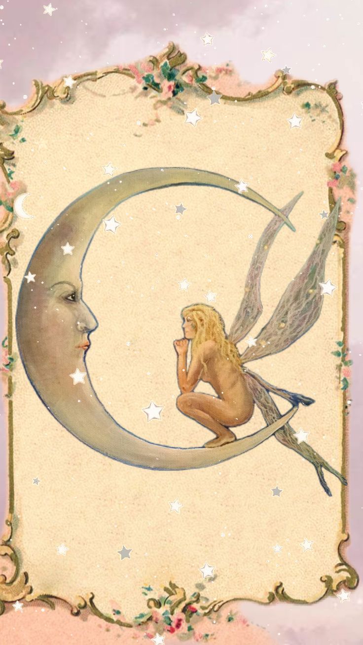 a drawing of a fairy sitting on the moon