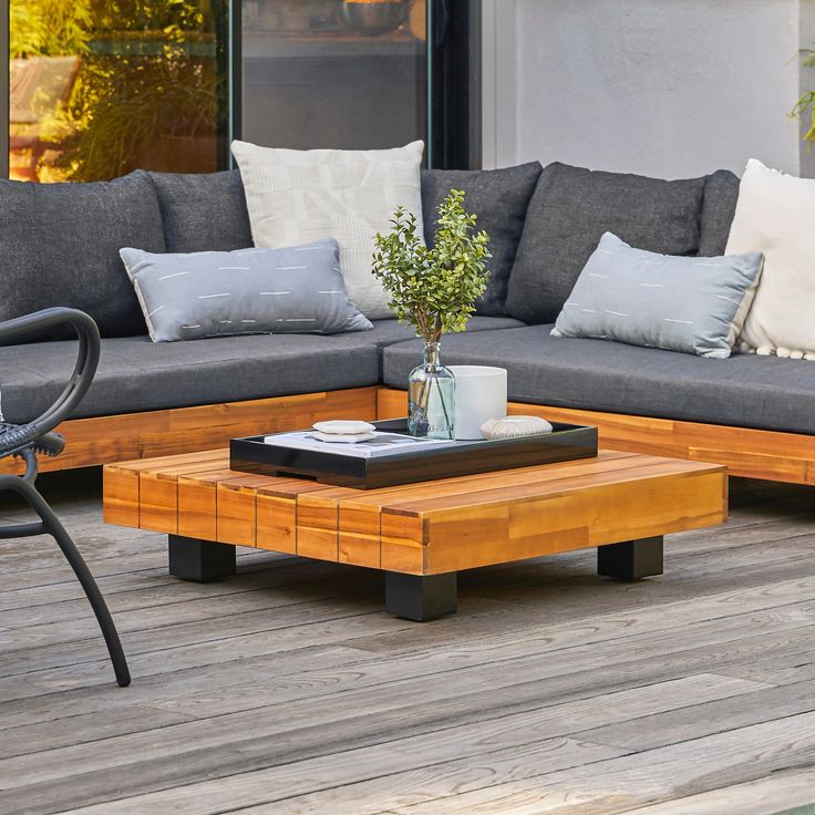 Black Powder Coated Steel & Tuscan Brown Acacia Wood Outdoor Coffee Table | Lubek | Article Coffee Table Inspiration, Brown Coffee Table, Modern Outdoor Patio, Article Furniture, Mid Century Modern Coffee Table, Contemporary Mid Century, Contemporary Mid Century Modern, Table Inspiration, Diy Coffee Table