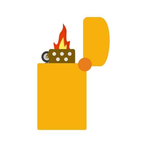 a yellow lighter with a flame coming out of it's top, on a white background