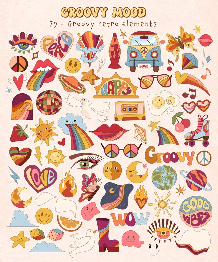 a poster with many different types of symbols on it's back cover, and the words grooy mood written in large letters