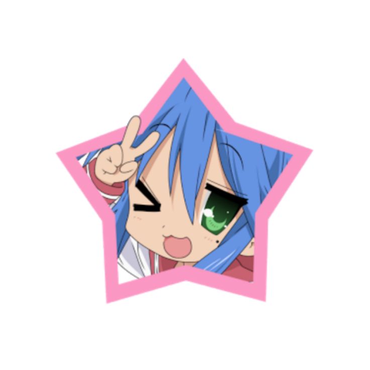 an anime character with blue hair and green eyes is holding up her hand in the shape of a star