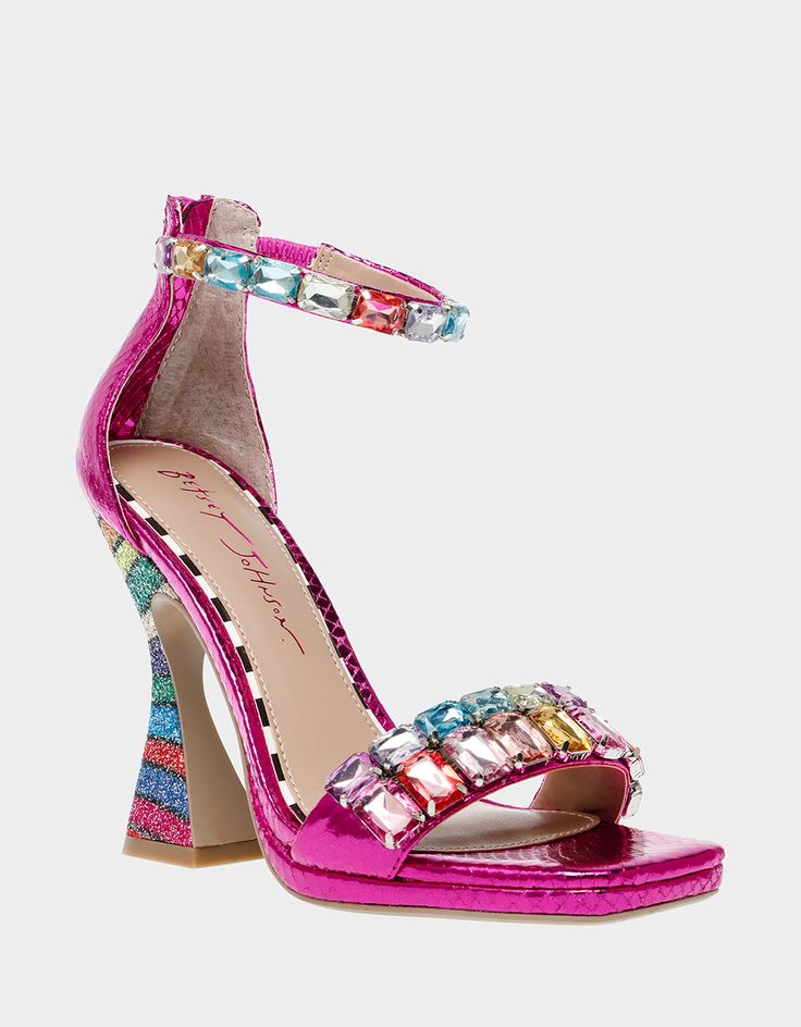 Multi Colored Heels, Fierce Women, Square Toe Shoes, Colorful Heels, Popular Handbags, Fun Heels, Betsey Johnson Shoes, Heel Sandal, Heel Sandals