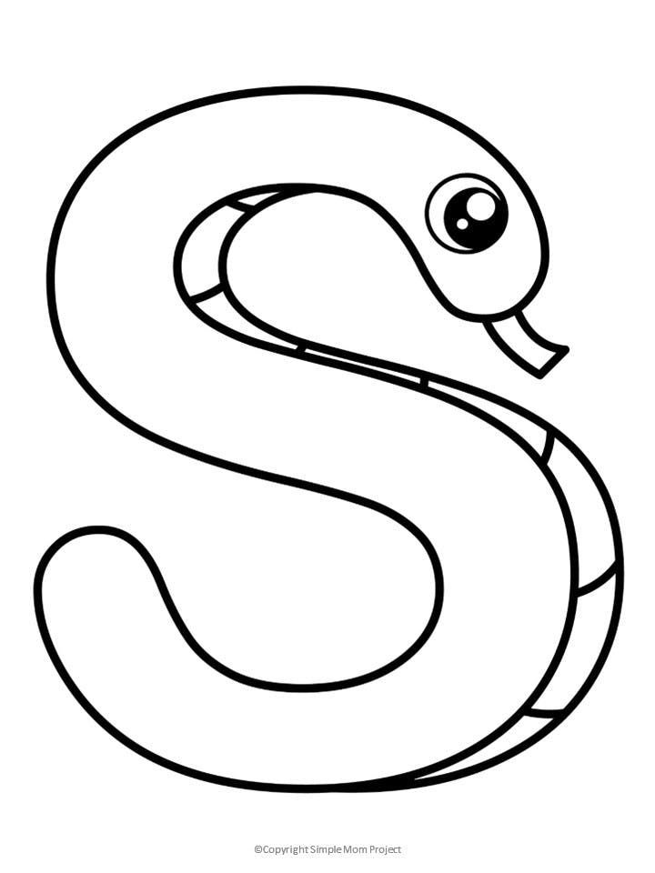 the letter s is for snake coloring page