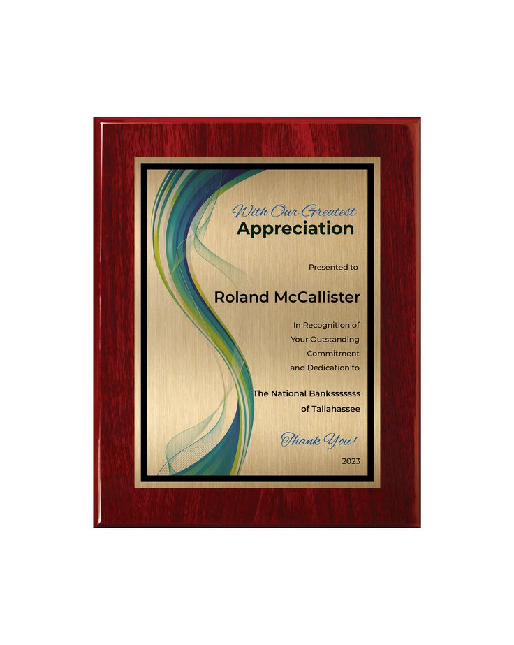 an award plaque with the words appreciation on it