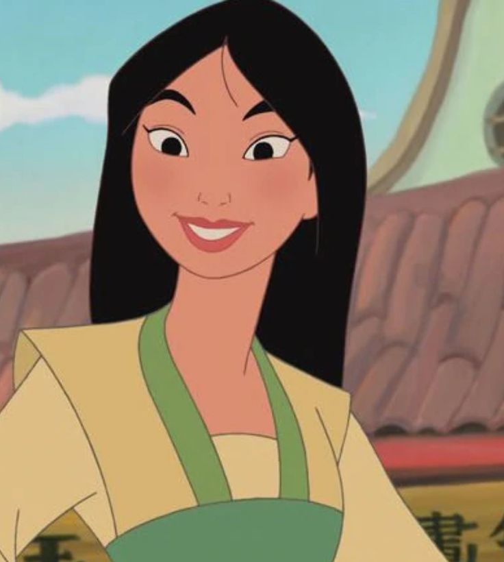 an animated image of a woman with long black hair and brown eyes, smiling at the camera