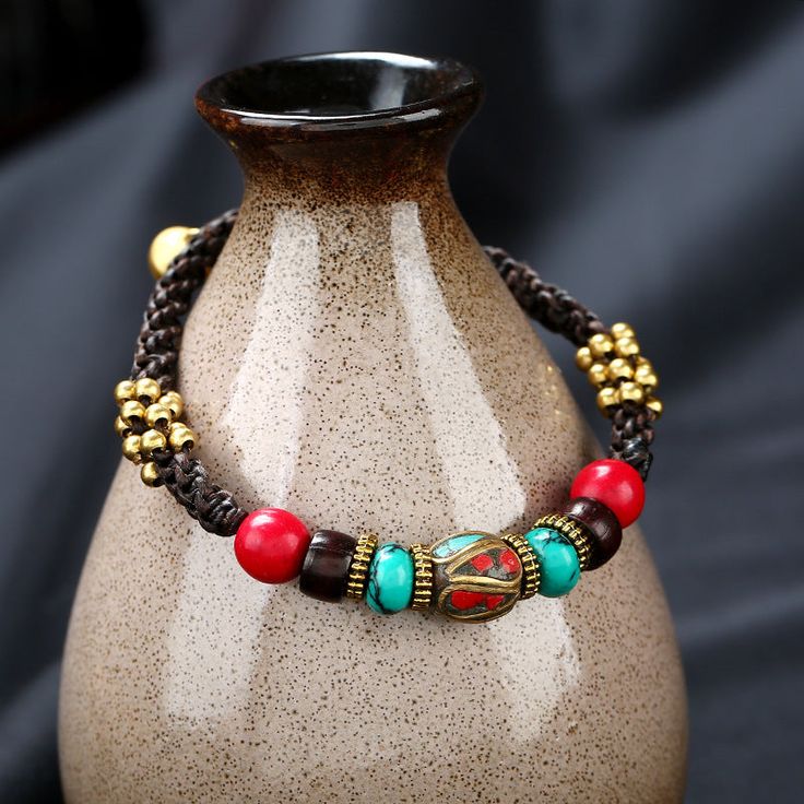 New Tibetan ethnic jewelry hand-woven Nepal Pearl retro bracelet Tibetan Jewelry Boho, Bracelet Summer, Retro Bracelet, Red Turquoise, Bracelet Online, String Bracelet, Bead Stringing, Cute Bracelets, Ethnic Style