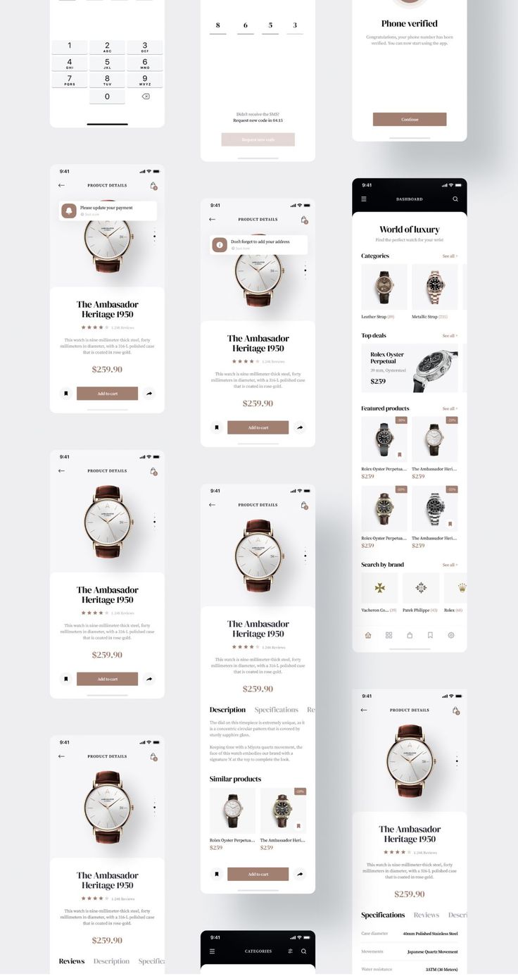 the website design is designed to look like it has many different types of watches on display