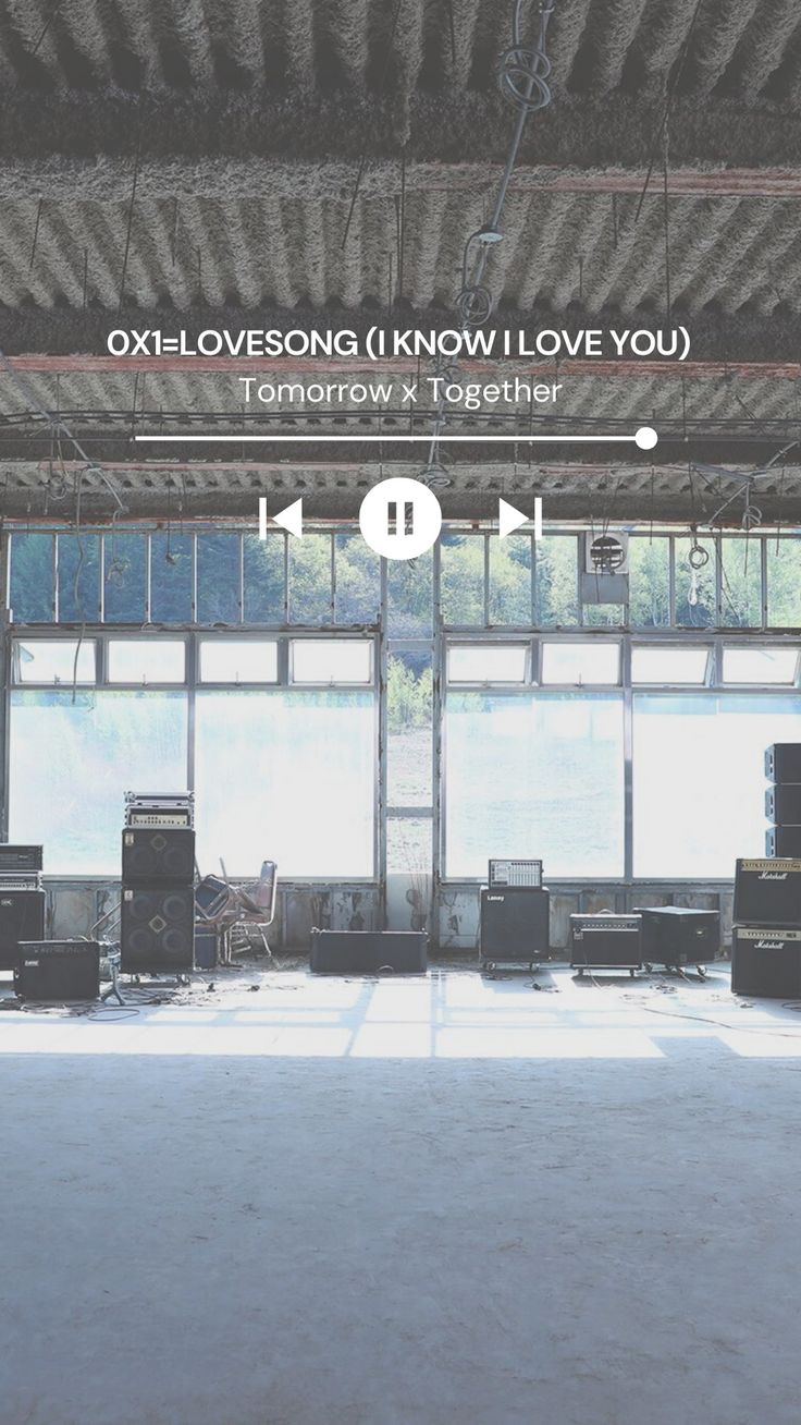 an empty room with lots of speakers in it and the words oki lovesong know i love you