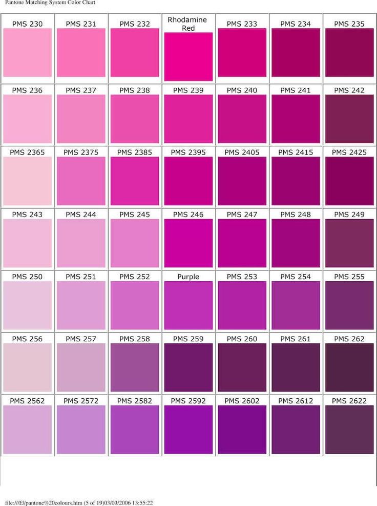 a color chart with different shades of purple and pink, including the same hues