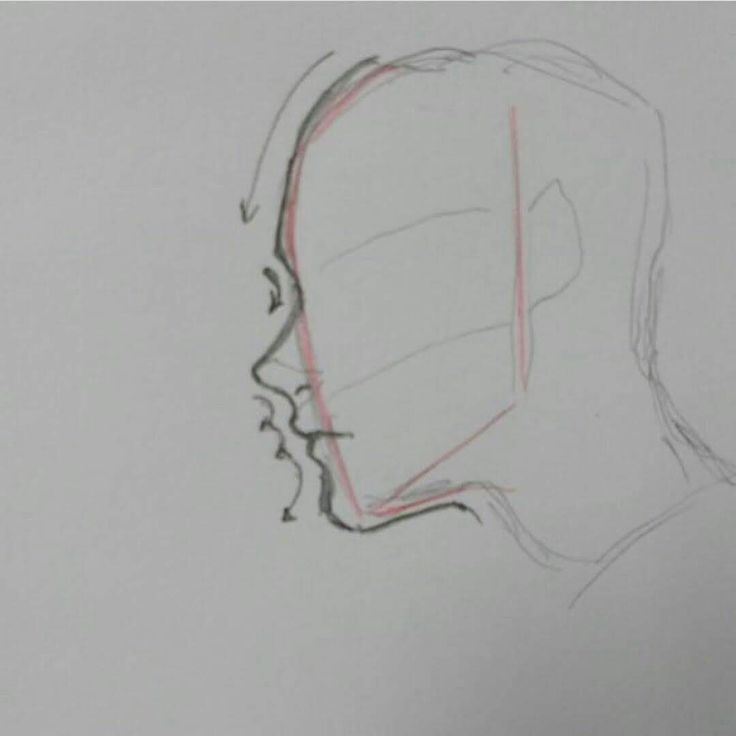 a drawing of a man's head with red lines on it