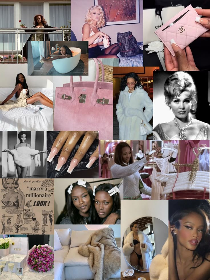 the collage shows many different women in dresses and accessories