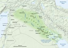 a map of the middle east with major cities and rivers labeled in green on it