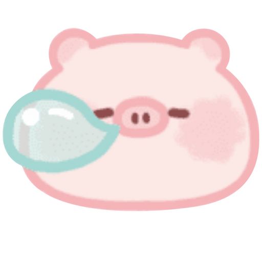 a pink pig with a magnifying glass in its mouth, looking at it's nose