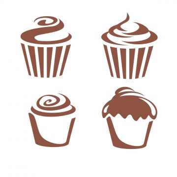 four different types of cupcakes on a white background