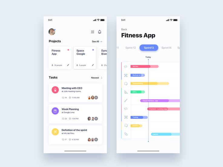 two screens showing the fitness app